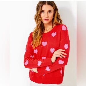 Lilly Pulitzer Tensley Sweater Rococo Red Hearts Jacquard